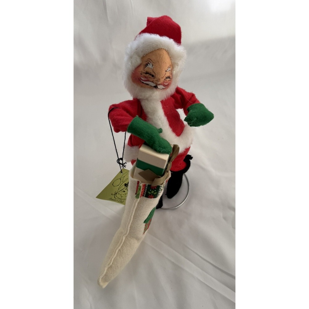 VTG Annalee Standing Santa Hugging White Christmas Stocking With Tag 1980's